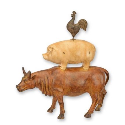 Polyresinfigur Kuh, Schwein + Hahn - mehrfarbig - H. 42,4 cm