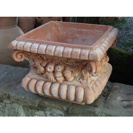 Impruneta Terracotta, Cassetta quadrata con riccioli, Pflanztopf, Cassetta Fiordaliso