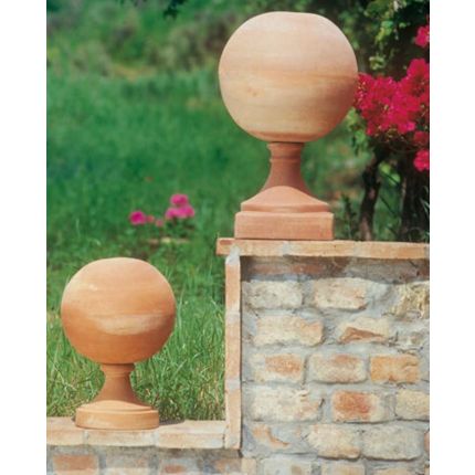 Impruneta Terracotta, Palla con piede, Kugel mit Sockel, Dekokugel, Terracottakugel, Gartenkugel, Sockelkugel, Gartendekoration