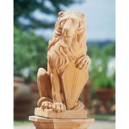 Impruneta Terracotta, Löwenfigur mit Schild, Löwe, Leone Marzocco con giglio