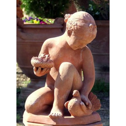 Impruneta Terracotta, Statua fanciulla con uccellini, Figur, Statue, Mädchen mit Vogel