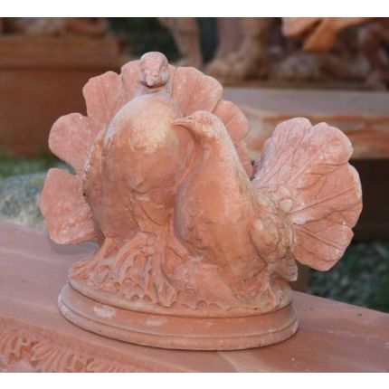 Impruneta Terracotta, Colombe su base rotonda, Figur, Vogel, Pärchen