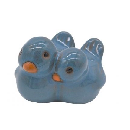 Vogelpärchen - L. 9 cm - azurblau - Terracotta
