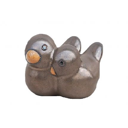 Vogelpärchen - L. 9 cm - kupferfarben - Terracotta