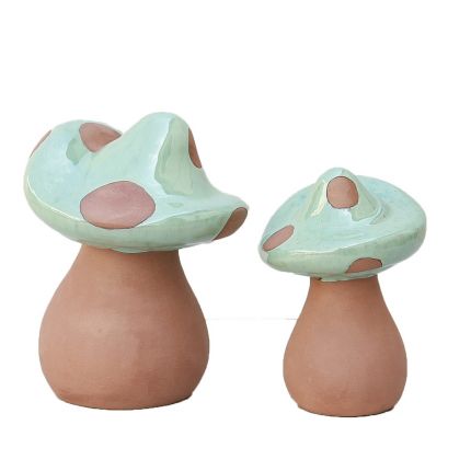 Pilze - teilweise glasierte Terracotta - lindgrün - 2 Größen - Heritage Garden