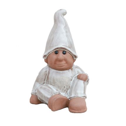 Wichtel, sitzend - H.  29 cm - Terracotta, glasiert- Heritage Garden - cappuccino