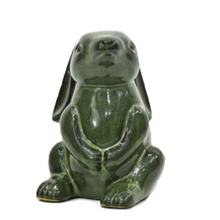 Hase, sitzend - H. 20 cm - grün- glasierte Terracotta - Heritage Garden
