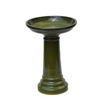 Vogelbad  auf Säule - glasierte Terracotta - H. 61 cm - azurblau - Heritage Garden