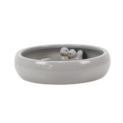 Vogelbad - glasierte Terracotta - Ø 35 cm - hellgrau - Heritage Garden