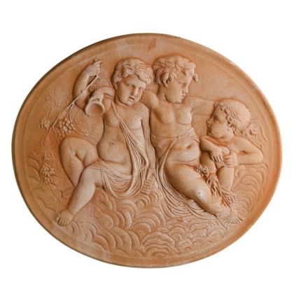 Impruneta Terracotta, Ovale Putti, Buben, Wand- Zierornament, Bilder