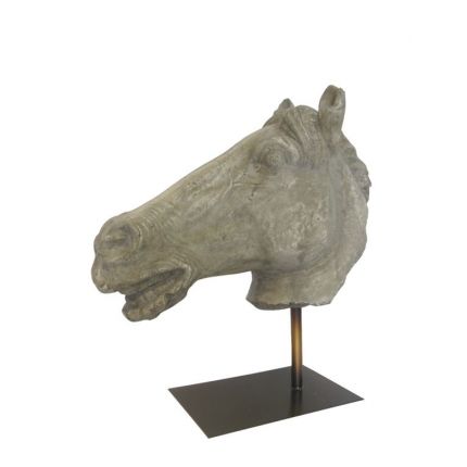 Kunststein, Pferdekopf auf Stab, Tierfigur, Tier, Gartendekoration