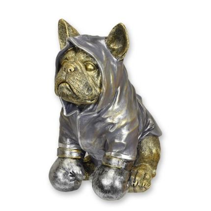 Kunststein Hundefigur in Boxerkleidung - Höhe 26,2 cm