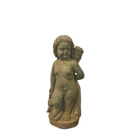 Naturstein, Steinfigur, kleiner Junge mit Köcher und Ente, Figur, Gartenfigur