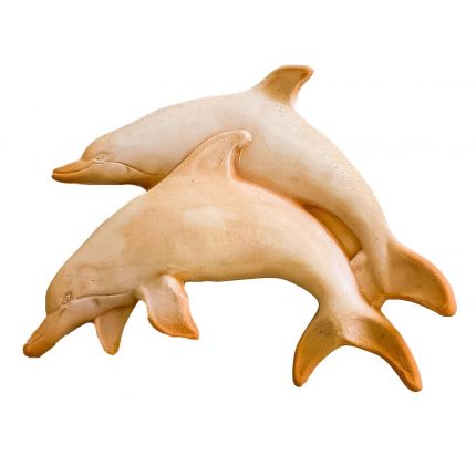 Galestro Terracotta, Delfini Doppi, Delfine, Delfin-Pärchen, Tierfigur, Wandbild, Dekoration