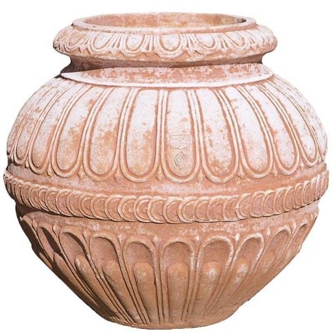 Impruneta Terracotta, Cache-Pot a palla Scanalato, runder Blumentopf, Krug