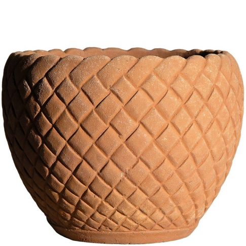Impruneta Terracotta, Cachepot Intrecciato, Blumentopf, rund, verziert, Tontopf, Ananastopf
