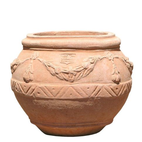 Impruneta Terracotta, Cachepot a palla Festonato, runder Pflanztopf, Blumentopf, Vase