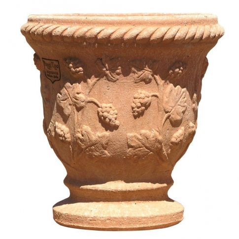 Impruneta Terracotta, Vasetto decorato con Uva, runder Pflanztopf, Blumentopf, Vase