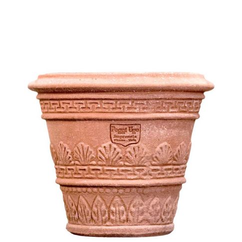 Impruneta Terracotta, Vasetto decorato con Foglie, runder Pflanztopf, Blumentopf, Vase