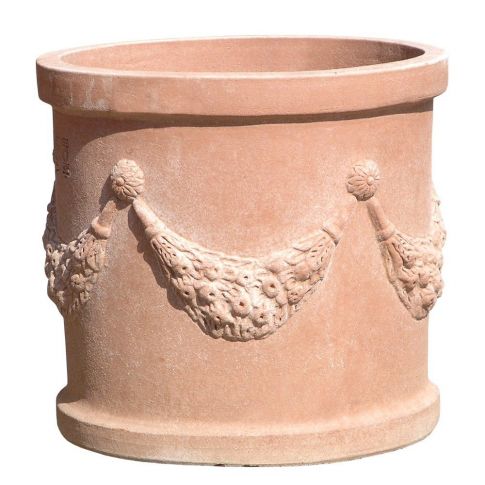 Impruneta Terracotta, Cilindro con Bordi festonato, runder Pflanztopf, Blumentopf, Vase