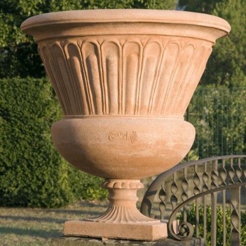 Impruneta Terracotta, Alzata Abamelik Lazarev, Pokal mit Verzierung, Pflanzgefäß