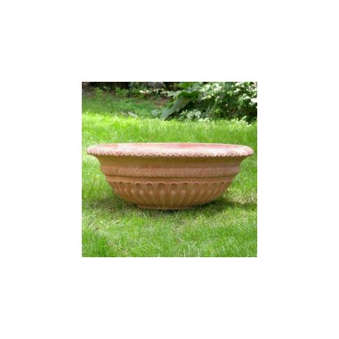 Impruneta Terracotta, Ciotola decorata B, Pflanzschale, Terracottaschale, Blumenschale, rund, grau, verziert, Dekor, Pflanzgefäß