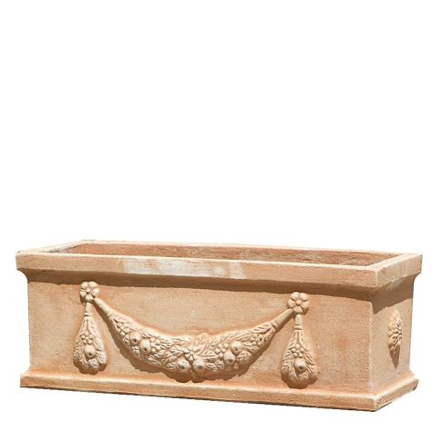 Impruneta Terracotta, Cassetta festonata, rechteckiges Blumengefäß, Kassette