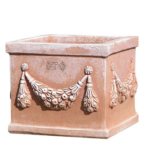 Impruneta Terracotta, Cassetta festonata, rechteckiges Blumengefäß, verzierte Kassette