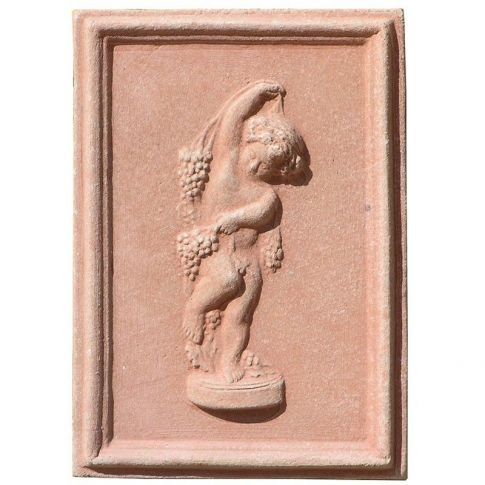 Impruneta Terracotta, Pannello Chianti Putto, Wandbild Putte mit Weintrauben, Dekoration, Relief