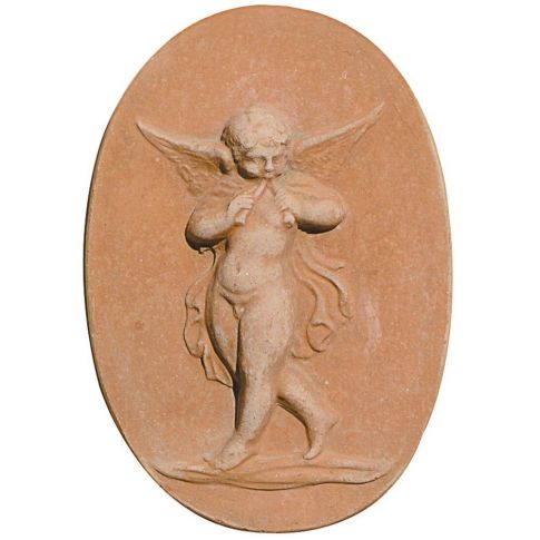 Impruneta Terracotta, Angelo con Pifferi in Ovale, ovales Wandbild Engel mit Pfeifen, Dekoration, Relief