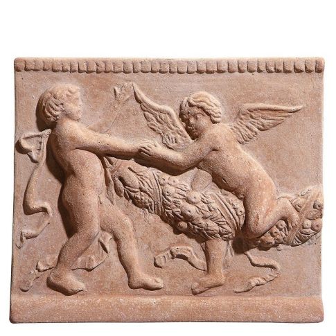 Impruneta Terracotta, Pannello "Danza Robbiana", Wandbild tanzende Engel, Putten, Dekoration, Relief