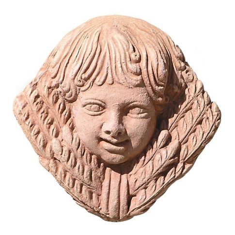 Impruneta Terracotta, Bambina Spighe Grano, Wandbild Mädchen Weizenähren, Dekoration, Relief