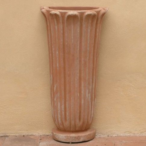 Impruneta Terracotta, Fioriera a Foglie a Parete, hoher, halbrunder und Wandtopf