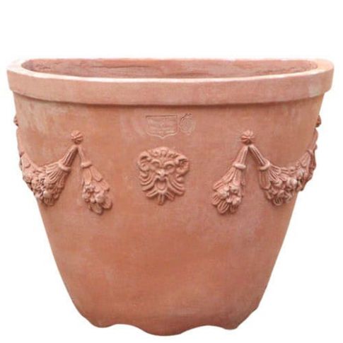 Impruneta Terracotta, Sottocannella Alta Festonata, verzierter Wandtopf, Pflanzgefäß,