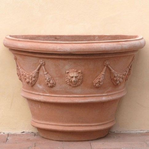 Impruneta Terracotta, Vaso a Parete Festonato, verzierter Wandtopf, Vase, Pflanzgefäß