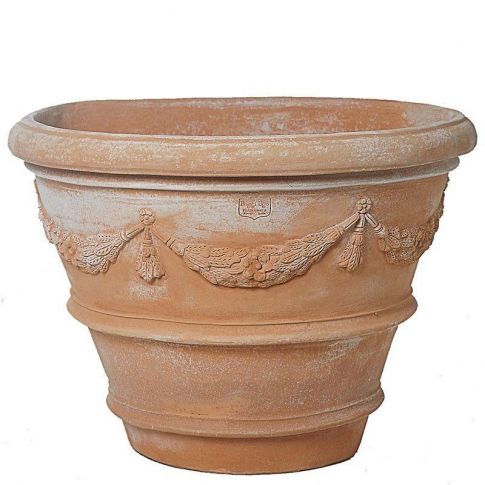 Impruneta Terracotta, Vaso Bearesi con Festoni, verzierter Wandtopf, Pflanzgefäß, Vase