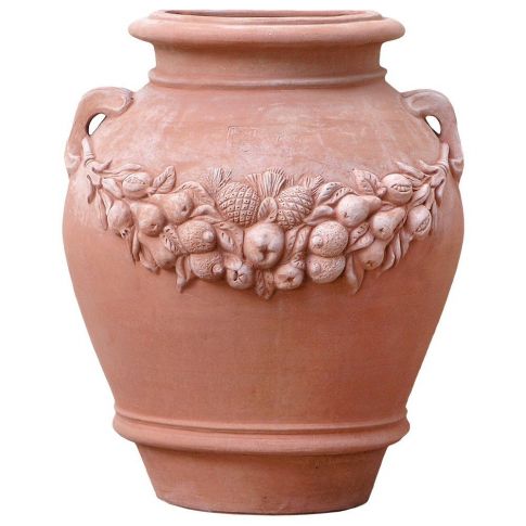 Impruneta Terracotta, Orcio Festonato a Parete, verzierter Wandkrug, Wandamphore, Krug mit Henkeln, Pflanzgefäß