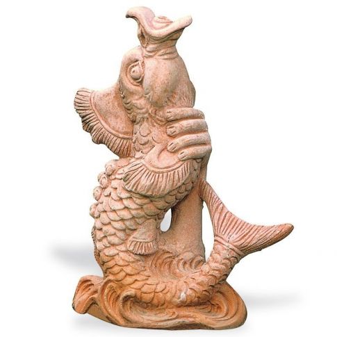 Impruneta Terracotta, Pesce con Mani, Skulptur Fisch mit Hand, Tierfigur, Gartendekoration