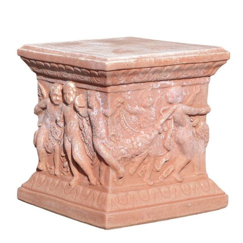 Impruneta Terracotta, Base Quadrata Danza Robbiana, verzierte Basis tanzende Kinder, Sockel, Gartendekoration