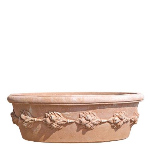 Impruneta Terracotta, Zangola festonata, Pflanzschale, oval, verziert, groß, grau, Schale, Tonschale, Terracottaschale, Tontopf, Topf