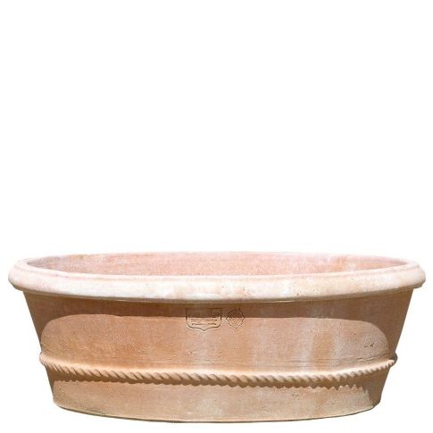 Impruneta Terracotta, Zangola ovale con Orlino, Pflanzschale, oval, verziert, gro&szlig;, Schale, Tonschale, Terracottaschale, Tontopf, Topf