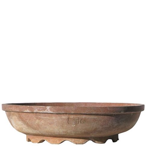 Impruneta Terracotta, Ciotola con Piedino Smerlato, Pflanzschale, Blumenschale, rund, schlicht, mit Fuß, Terracottaschale