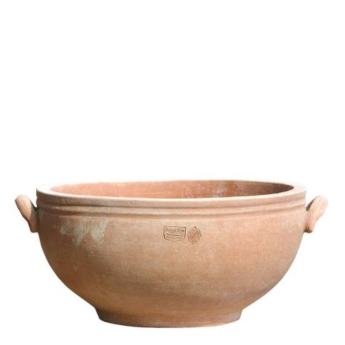Impruneta Terracotta, Ciotola due Righi con Manici, Pflanzschale, Blumenschale, Terracottaschale, Griffe, schlicht, grau, Terracottatopf, Pflanztopf