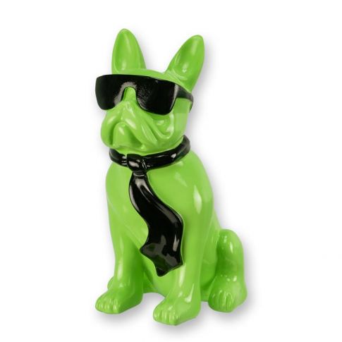 Bulldogge mit Sonnenbrille und Krawatte - gr&uuml;n-schwarz - H&ouml;he 27,6 cm - Polyresin