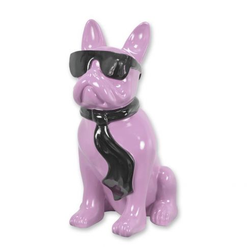 Bulldogge mit Sonnenbrille und Krawatte - lilafarben - H&ouml;he 59,6 cm - Polyresin