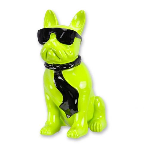 Bulldogge - H&ouml;he 40 cm - hellgr&uuml;n - Polyresinfigur