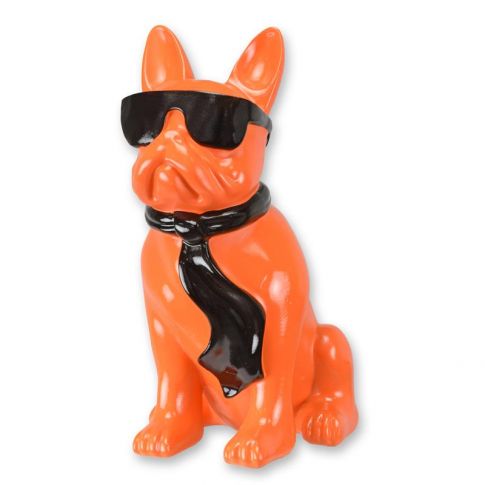 Bulldogge mit Sonnenbrille und Krawatte - H&ouml;he 40 cm - orange - Polyresin