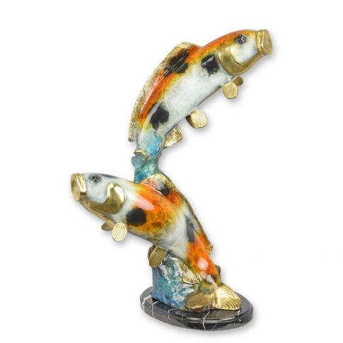 Bronzefigur Kois - H. 63 cm - mehrfarbig - Marmorsockel