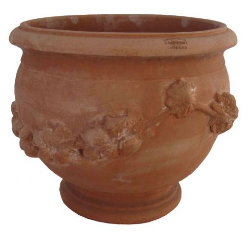 Galestro Terracotta, Vaso Melagrane, Vase mit Bl&uuml;tengirlande, Blumentopf, Pflanzgef&auml;&szlig;