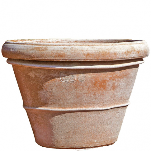 Impruneta Terracotta, Vaso Liscio, Blumentopf, rund, schlicht, grau, Streifen